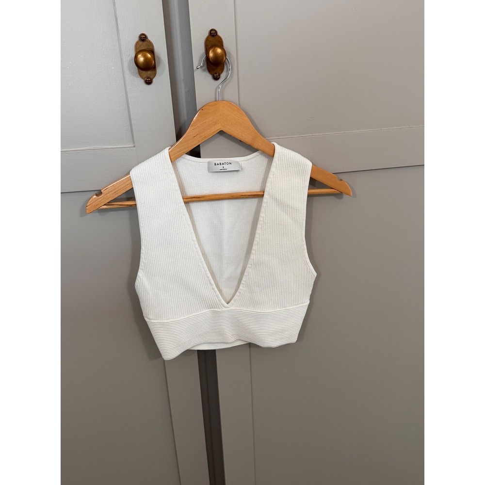 Babaton Sculpt Knit Deep V-Neck Cropped Tank Top Off White Small‎